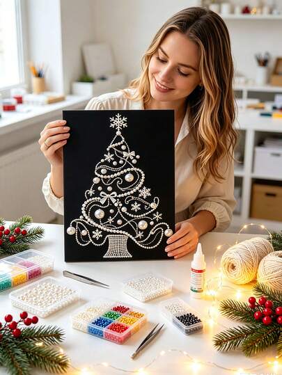 1pc New Pearl Painting, Featuring Pearl Christmas Tree Design | 5D Pearl Painting Set, Suitable For Home Wall Decor Art, Ideal Gift For Christmas And Other Holidays