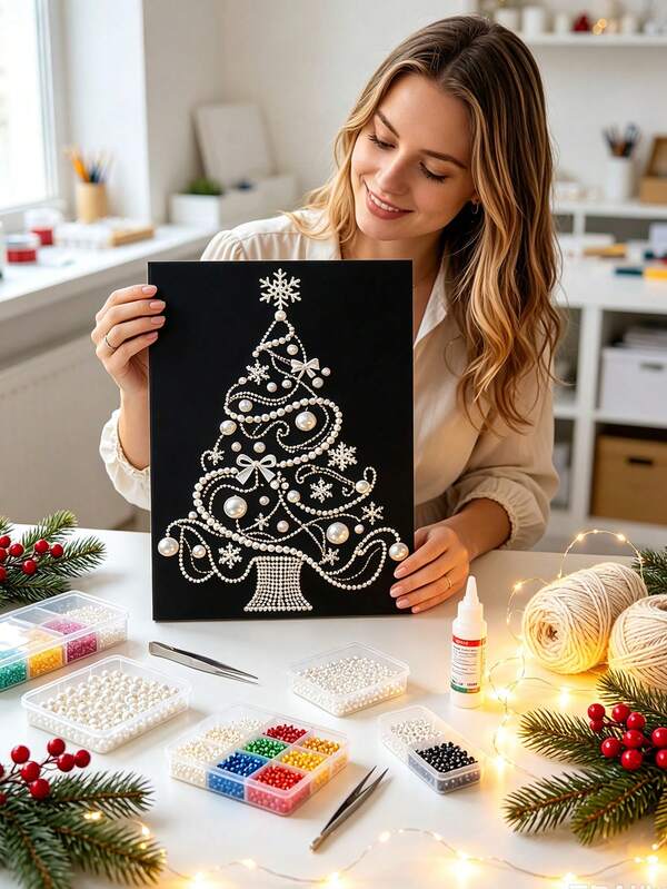 1pc New Pearl Painting, Featuring Pearl Christmas Tree Design | 5D Pearl Painting Set, Suitable For Home Wall Decor Art, Ideal Gift For Christmas And Other Holidays