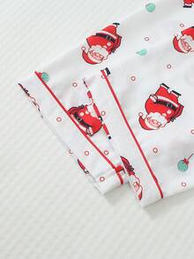 2pcs Comfortable Christmas Santa Candy Print Long Sleeve Collared Top And Bow Tie Pants Women's Pajama Set - White - View 7