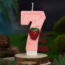 1pc Handmade Pink Glitter Number Birthday Candle With Rhinestone Raspberry Fruit Decoration, 0-9 Number Cake Topper, Sweet Cute Girl Birthday Baby Shower Fruit Theme Party Dessert Table Celebration Supplies - Pink Strawberry - View 15
