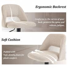 Goeurvant Nordic Height Adjustable Bar Stools 360° Swivel Kitchen Island Chair With Hollow Back And Counter Stools With Footrest For Bistro Café Breakfast Bar-Beige Textured Fabric - Beige Textured Fabric - View 5