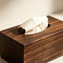 1pc Minimalist Nordic Style Rectangular Flip Cover Walnut Wood Napkin Box, Natural Wood Grain Solid Color Long Square Tissue Storage Box For Living Room, Smooth Tissue Slot, Dressing Table Tissue Holder, Home Daily Use, Housewarming Gift, Christmas Gift, All Season - Coffee Brown - View 2
