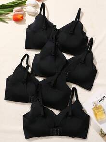 4pcs Women's Wireless Seamless Push-Up Bra, Removable Padding, No-Trace Bra, Black Adjustable Basic Style, Halloween Lingerie - Black - View 2
