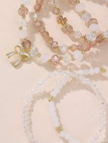 5pcs/Set Girls Beaded Bracelets Sweet Bow Pendant Elastic Wristbands Versatile Accessories - Multicolor - View 9
