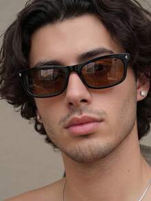 1 Pair Men's Black Retro Cat Eye Small Frame Outfit Personalized Street Style Travel Fashion Glasses - Black - View 1