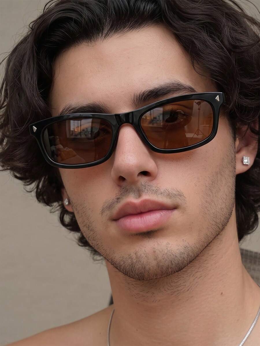 1 Pair Men's Black Retro Cat Eye Small Frame Outfit Personalized Street Style Travel Fashion Glasses - Black - View 1