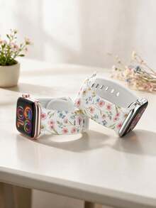 French Country Floral Vintage Oil Painting Print Silicone Watch Band, Compatible With Apple Watch Ultra/11/10/9/8/7/6/5/4/SE, Fits 40mm/41mm/42mm/44mm/45mm/46mm/49mm Sizes, Fashionable Skin-Friendly Waterproof, Rivet Buckle Design, Men's And Women's Daily Sports Casual Smart Watch Band, Essential For Premium Outfit - UV048-multi-color - View 2