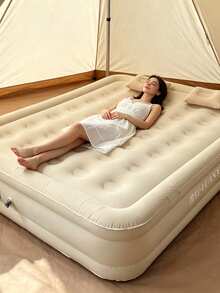 Inflatable Air Mattress, Luxury Camping Pad, PVC Inflatable Sleeping Mat, Luxury Double Camping Air Bed With Built-In Pump, Thick Pad - Apricot - View 6