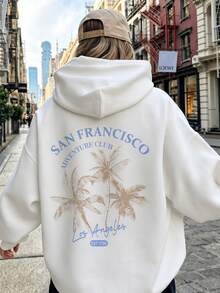 Women's Drawstring Sweatshirt, Cute Orange Juice Bottle Japanese Text Graphic Back Print, Soft Loose Casual Silhouette Sweatshirt For Autumn/Winter - White - View 4