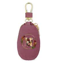 Floral Wreath Letter A-Z Car Key Holder, Mini Car Key Storage Bag, PU Leather Keychain Wallet, Zipper Pouch, Car Key Organizer, Car Keychain, Unisex Gift - Multicolor - View 17