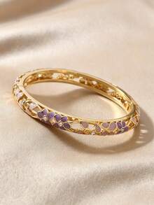 1/4pcs Enamel Open Cuff Bracelet, Vintage Hollow Floral Leaf Petal ...