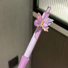6/12pcs Macaron Color Butterfly Decor Click Neutral Pens, 3D Butterfly Flower Ornament, Playful Eye-Catching Macaron Gradient Pen Body For Writing - Multicolor - View 4