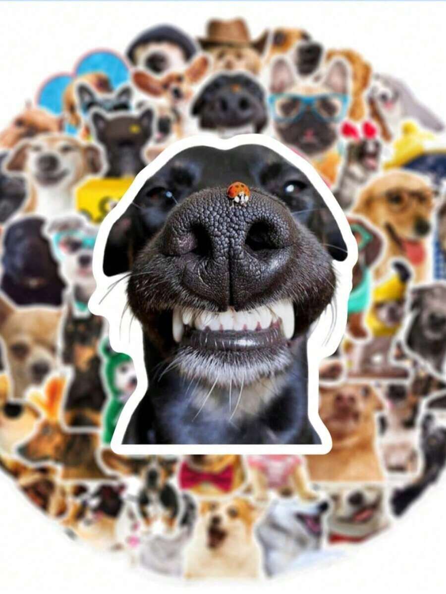 100pcs Funny Dog Expression PVC Stickers, Cartoon Decorative Stickers For Scrapbook, Laptop, Luggage, Guitar, Water Bottle, Phone Case, DIY Decals, Halloween Decoration Stickers - Multicolor - View 1