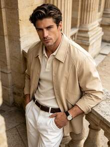 Jaket Pria Kasual Musim Semi/Gugur Model Baru dengan Kerah, Cocok untuk Perjalanan Sehari-hari, Liburan, dan Hadiah. - Khaki - View 4