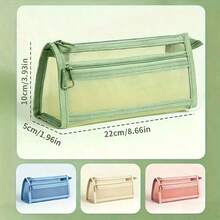 1pc Large Capacity Mesh Pencil Case, Multifunctional Portable Double Layer Pencil Bag, Cute Transparent Stationery Storage Bag, Travel Toiletry Bag, With Spacious Zipper Design, Convenient For Organizing School Supplies And Cosmetics - Multicolor - View 8