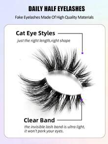Asiteo 8 Pairs Half Striped False Eyelashes, Natural Extension Cat Eye Lashes, Short Soft 3D Mink Lashes, Transparent Band, Criss-Cross Fluffy Lashes, Suitable For Daily And Party Makeup - Black - View 3
