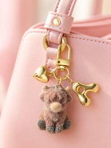 Bag Charm Flocked Calf Keychain, Bag Pendant, Backpack Charm, Decorative Accessory With Heart & Letter Metal Accent, Suitable For Girls, Students, Commuters, Birthday & Holiday Gift, Decorates Keys, Handbags, Backpacks, Daily Outfit Accent, Cute 3D Flocked Personalized Portable Accessory Gift - Multicolor - View 6