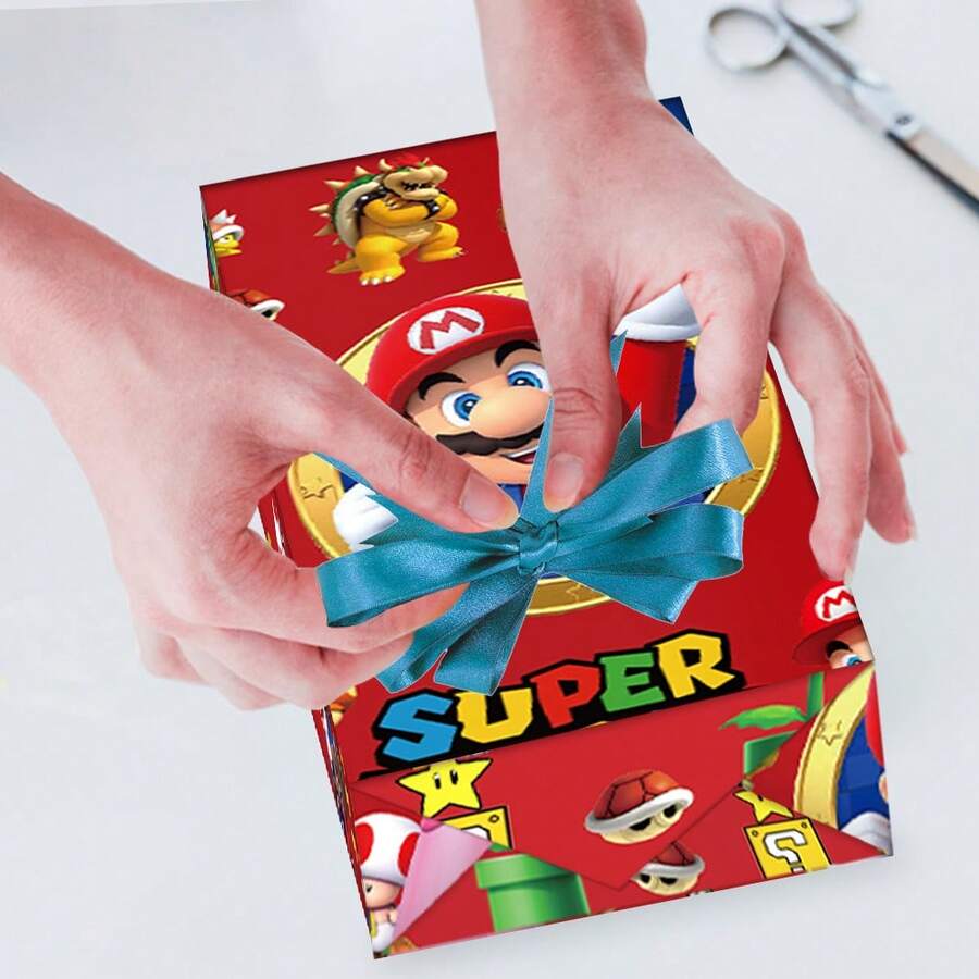 asmodee Mario Gift Wrapping Paper, 5 Sheets Per Pack, With High-Definition Game Character Patterns, Suitable For Hand-Decorating Gift Wrappings For Holidays, Daily Use, And Birthdays. - Multicolor - View 1