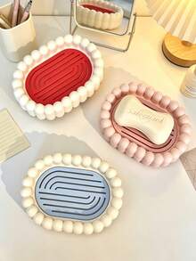 1pc Multi‑Color Bubble Edge Soap Dish With Foaming Net, Sweet Silicone Oval With Drain Hole Design, Quick‑Drying Storage Make Up Storage Organiser Bathroom Accessory, For Shower Room Vanity Countertop Daily Use All‑Season Household Decor - Multiple Styles - View 9
