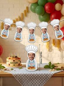 5/10/15pcs Custom Photo And Text Chef Banner,Personalized Pasta Baking Chef Banner,Custom Cooking Themed Birthday Party Wall Hanging Decoration - Multicolor - View 6