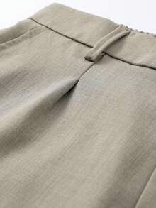 Khaki Semi-Elastic Waist Pleated Straight Leg Trousers, Drapey Loose Fit Business Casual Commuter Pants For Men - Khaki - View 8