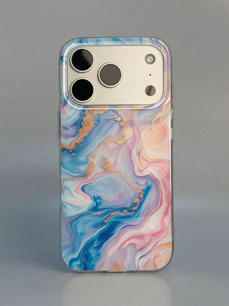 Casing Ponsel Motif Salib Marmer dengan Slogan Fashion Anti Guncangan, 1 buah Pelindung Anti Guncangan, Kompatibel dengan iPhone 16 Pro Max/15/14 Plus/13/12/11, Hadiah Paskah, Ulang Tahun Musim Semi, Desain Pola Marmer - MultiWarna - View 1