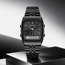 SKMEI 2585 Stainless Steel Dual Time Luxury & Fashion Watch Simple Pointer Big Dial Watches For Men - Black - View 3