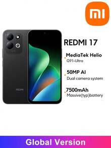 REDMI 17 智慧型手機 全球版 7500mAh 大容量電池 6.9 吋沉浸式螢幕 MediaTek Helio G91-Ultra 50MP AI 雙鏡頭 45W 快速充電 耐用 Corning® Gorilla® Glass 7i 動態 RGB 燈效 Xiaomi HyperOS 3 - 黑色 - 查看 1