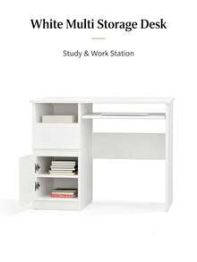 51*98.5*75.5 Cm Nordic Style White Oak Desk, Made Of Durable Engineered Wood, Practical Table, Functional Office Desk, Versatile Computer Desk, Multi-Purpose Tables, Sturdy Work Table, Practical Office Desk, Classic Office Furniture - White - View 5