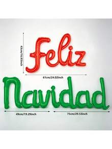 1 Set Spanish Christmas Banner Aluminum Foil Balloon Set - "Feliz Navidad" Letter Balloons, Suitable For Christmas, New Year, Holiday Party Decoration - Width - View 10