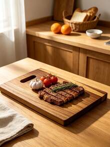 Solid Wood Cutting Board With Hanging Hole, Kitchen Accessories, Home Goods, Kitchen Essentials, Kitchen Decor, Multi-Functional Food Preparation Board, Suitable For Meat, Fruit, Vegetables, Cooked Food Platter - Brown - View 4