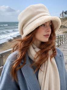 1 Pc Solid Color Bucket Hat, Casual Style With Fuzzy Fleece Brim,Warm Hat For Women, Suitable For Daily Outing, Shopping, Travel, Autumn And Winter - Multicolor - View 10