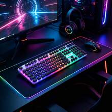 Wired USB Gaming Keyboard with 7-Color RGB Backlight, Retro Round Silicone Keys Removable, Vintage Punk Design for Office and Gaming - Beis - Ver 5
