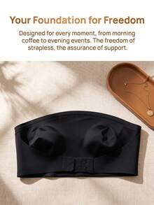 Women's Front Closure Wireless Support Bra, Summer Bandeau Bra, Soft & Comfortable Lingerie - Black - View 5