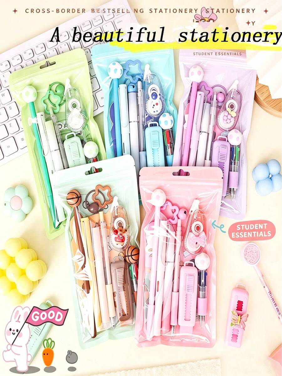 1 Set Gradient Color Mini Stationery Gift Box, Cute Girl Style, Portable Student Learning Small Gift, Stationery Set - Multicolor - View 1