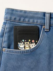 Slim Multi Slot Card Holder With Cute Cat Pattern,Mini Credit Card Wallet Portable Id Card Case For Women,Credit Card Holder Money Clip With Id Window - Multicolor - View 5