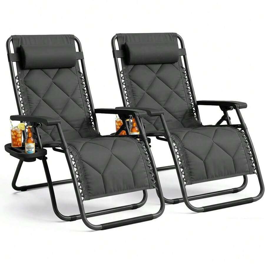 Gravity Chairs (2-Pack) Premium Heavy-Duty Outdoor Recliners With Luxe Two-Tone Design! Features Ultra-Padded Ergonomic Support, 5-Position Adjustable Backrest Independent Headrest, Built-In Cup Holder Phone Slot, And Smooth Rocking F - Charcoal - View 1