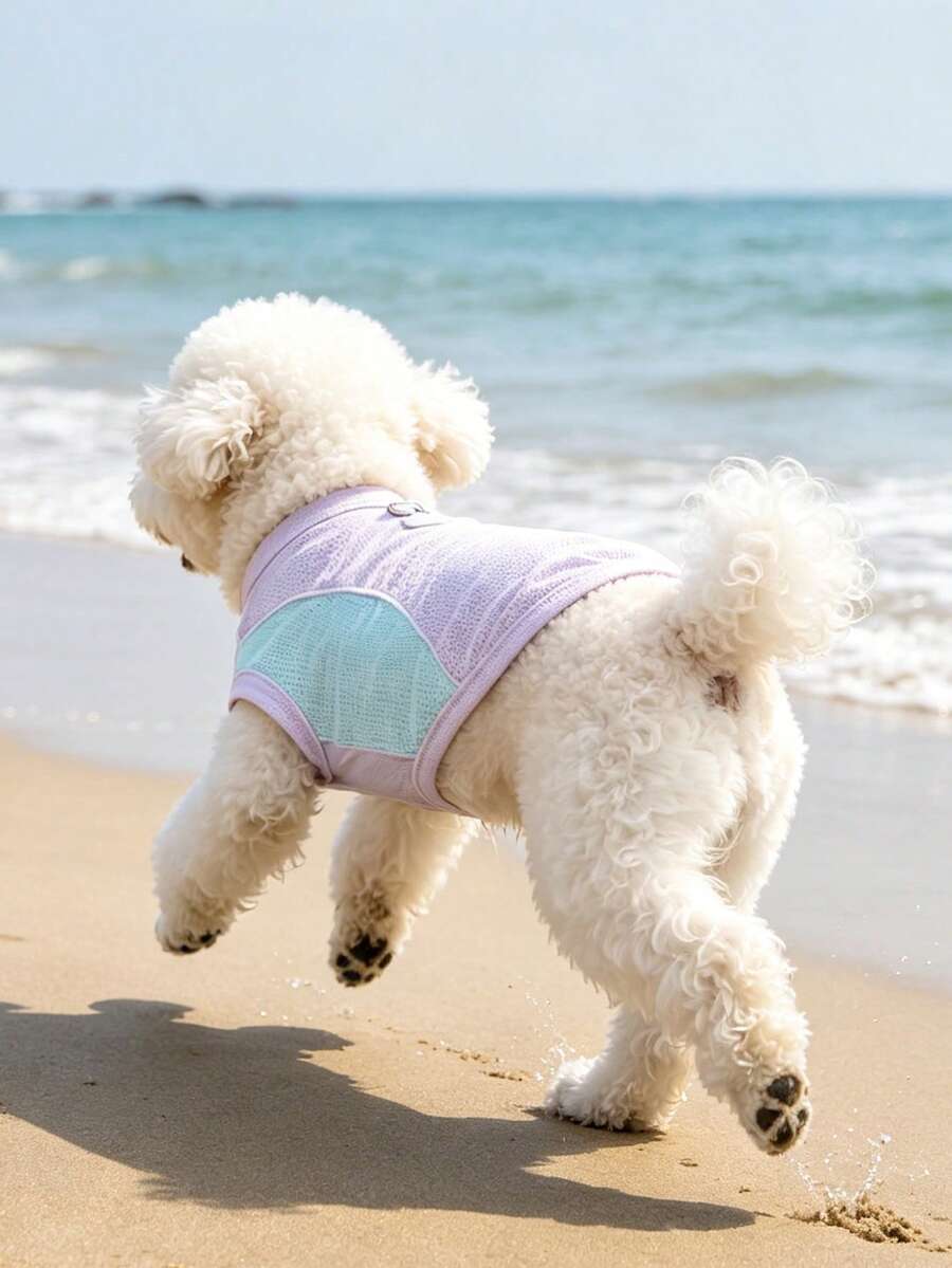 YOKLUN Summer Pet Ice Silk Vest, Breathable Mesh Splicing Dog Clothes, Quick-Dry Lightweight UV Protection, Universal For Dogs And Cats, Beach Walk Heatstroke Prevention Pet Vest - Purple - View 1