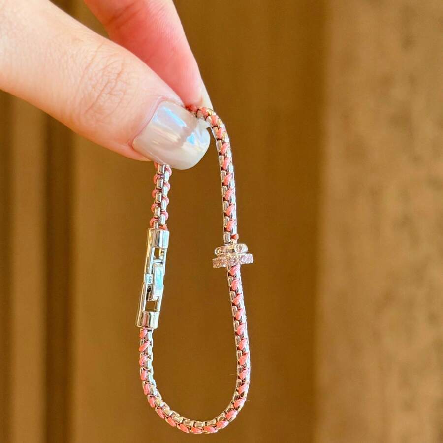 Vòng tay nữ đính đá rhinestone dây bện màu xanh kiểu mới họa tiết dây leo nho, thủ công đan màu sắc, phụ kiện tay tối giản cực thu hút - Vòng tay tết dây - Xem 1