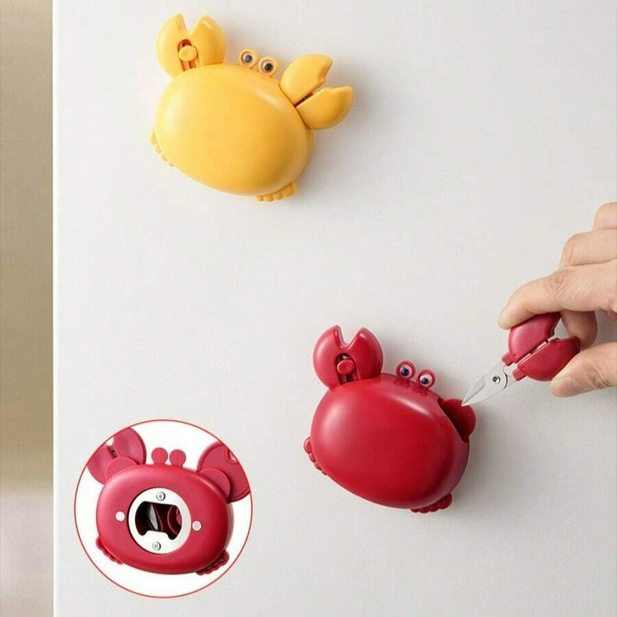 1pc Multifunctional Crab 3-In-1 Bottle Opener Fridge Magnet Beer Opener Portable Mini Scissors Box Cutter, Kitchen Small Tool Scissors Opener Set - View 1