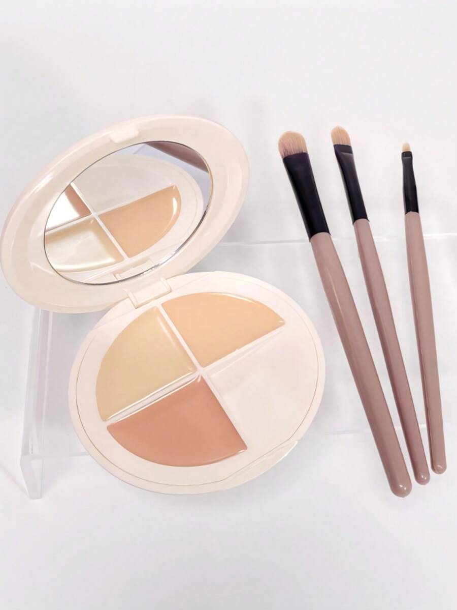 3pcs Tongue-Shaped Concealer Brush Set, Large/Medium/Small Local Detail Foundation Brush, Highlighter Brush, Lightweight & Adherent, Non-Absorbent Makeup Tool - Multicolor - View 1