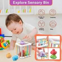 4-In-1 Toddler Toys Gift Set, Suitable For 1-2-3 Years Old Boys Girls Montessori Baby Toys For 6-18 Months - Pull Cord Teether, Stacking Blocks, Sensory Shapes And Storage Box, Fun Bath Time For Infants - Multicolor - View 3