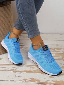 Sepatu Sneakers Wanita Model Low-Top - Sol EVA, Sepatu Atletik Bertali untuk Semua Musim, Desain Rajutan Ringan dan Tahan Lama, Tersedia Berbagai Warna, Pas dan Nyaman - Biru langit - View 3
