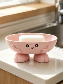 1pc Cute Cartoon Soap Dish, Wheat Straw Non-Slip Soap Holder, Cute 3D Smiling Face Hand-Shaped Figurine Storage Tray, Suitable For Bathroom Sink Countertop Bathroom Decor - Multiple Styles - View 5