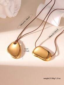 GEREIT 2pcs 18k Gold Stainless Steel Polished Asymmetric Geometric Pendant Wax Rope Necklace - Gold - View 2