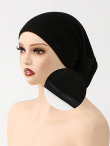 1PC Women's Solid Color Non-Slip Pull-On Cap, Comfortable Skin-Friendly Base Hat, Breathable Headscarf Inner Cap For Long Wear, Muslim Headscarf Liner, Suitable For Daily Use - A-black - View 5