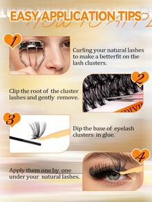 Large‑Capacity 624Pcs D‑Curl Fluffy DIY Lash Clusters, 30D+40D+60D+80D Mixed Densities, Comes With Essential Tools Including Lash Adhesive And Tweezers,Lightweight For Big‑Eye Wedding Party Travel Occasions - Black - View 9