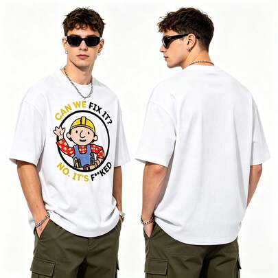 Vintage Bestseller Funny "Repairman" Graphic T-Shirt, Inspired By The "Bob The Builder" Meme With The Phrase "Can We Fix It No It's F"