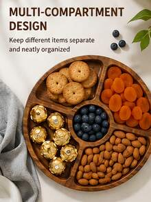 Round Wooden Tray, Multi-Compartment Tray, Cold Food Platter, Home Essentials, Home Decor, Kitchen Supplies, Living Room Bathroom Party Coffee Table Storage Organizer - View 1
