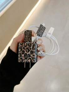 Minimalist Leopard Print Bow-Shaped Apple Charger Cable Protector, Suitable For 20W Apple 15 Charger Cable, 16 Pro Max Phone Data Cable, 13/14 Plus Protective Case, Anti-Break, Anti-Cat Bite - Brown Leopard Print - View 3